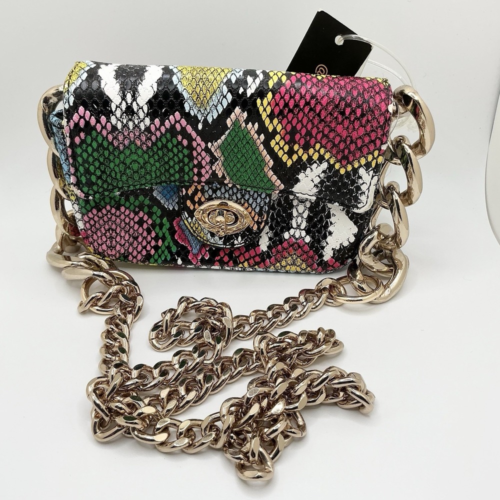 LIKE DREAMS Crossbody / Shoulder Bag Faux Snakeskin Embossed Multicolor Small